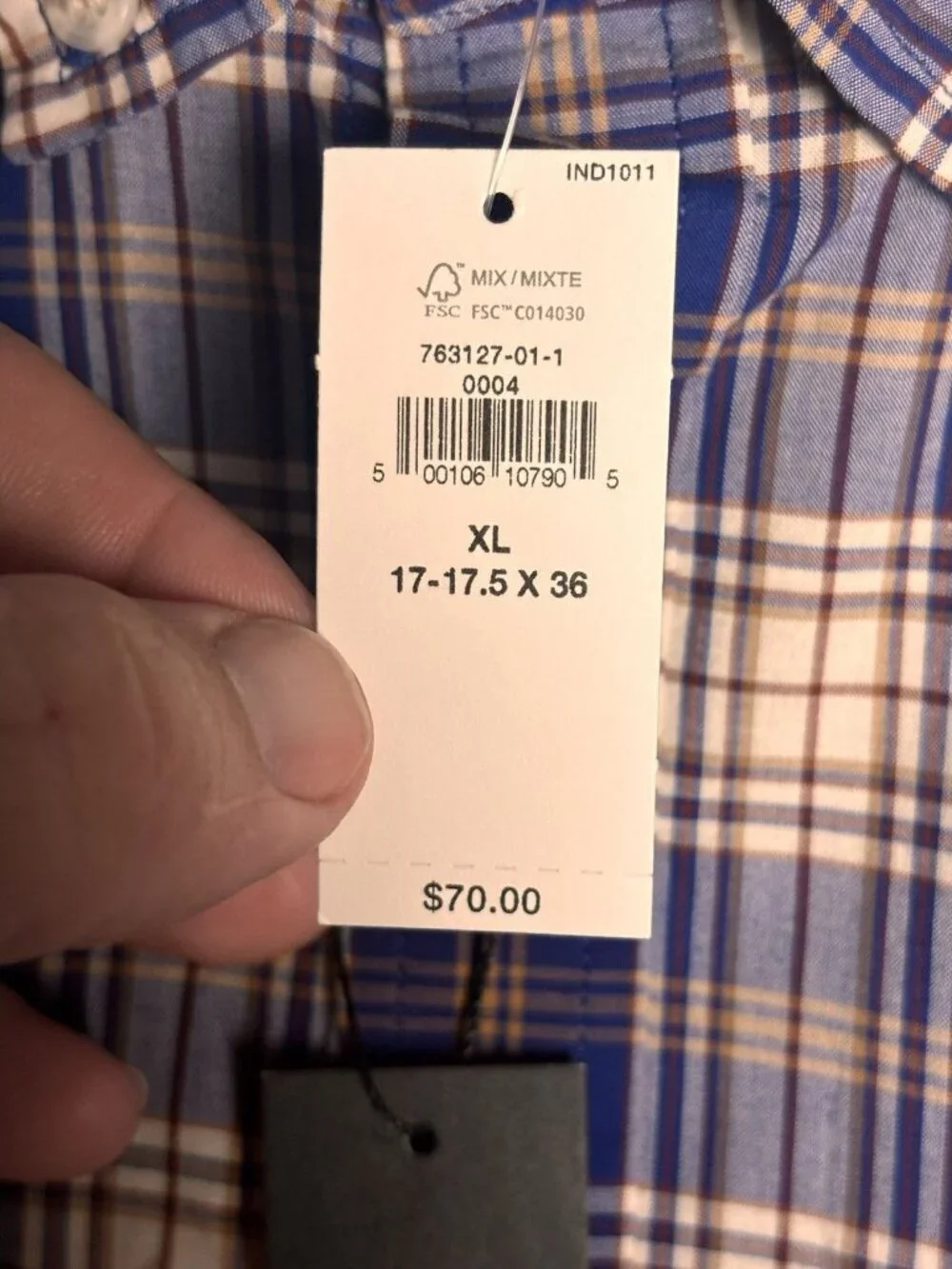 Banana Republic XL Slim Fit Plaid Shirt Blue Tan Untucked 17-17.5x36 NWT